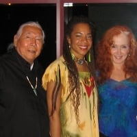 Floyd Red Crow Westerman with Martha Redbone and Bonnie Raitt in Minneapolis at a benefit concert for the Clyde Bellecourt Scholarship Fund where 12 outstanding Native American students who have overcome adversity receive full tuition to study in higher education. Minneapolis Convention Center - May 6, 2005